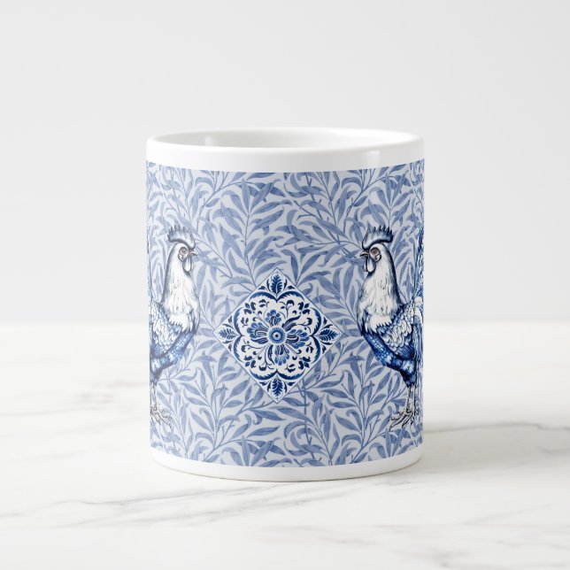 Taza De Café Gigante Pollo De Gallo Azul Y Blanco Delft (Frente)