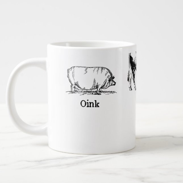 Taza De Café Gigante Pollo de vaca lechera retro Oink Moo Cluck (Izquierda)