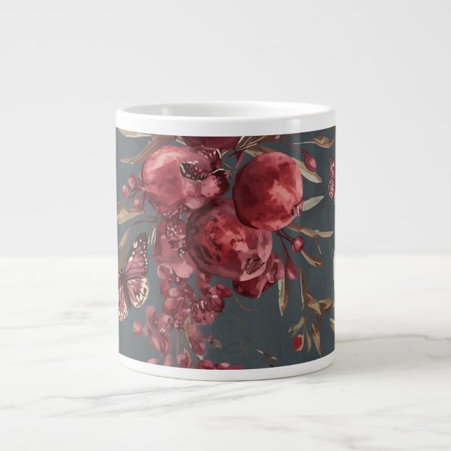 Taza De Café Gigante Pomegranate & Olive Mug | Wine Red Botanical Print (Frente)
