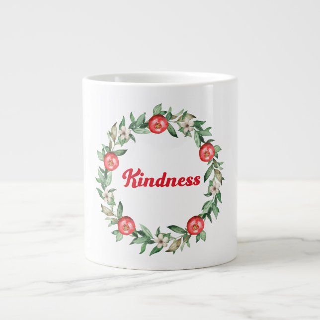 Taza De Café Gigante Pomegranato floral rosado Jumbo Kindness Mug (Frente)