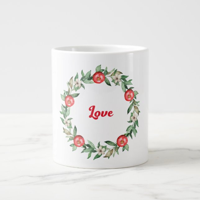 Taza De Café Gigante Pomegranato rosa Floral Jumbo Love Mug (Frente)