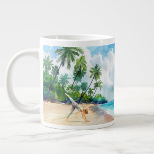 Taza De Café Gigante Posición de yoga junto a la playa 