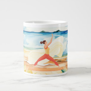 Taza De Café Gigante Posición de yoga junto a la playa