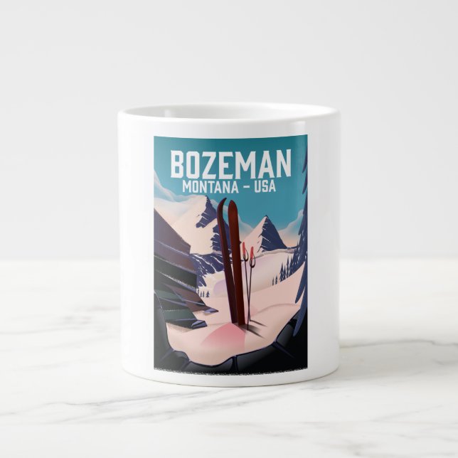 Taza De Café Gigante Poster de esquí Bozeman Montana (Frente)