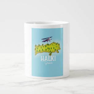 Taza De Café Gigante Póster de viaje ilustrado del mapa de Halki Grecia