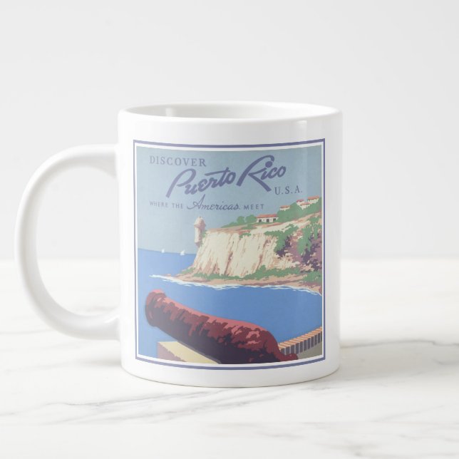 Taza De Café Gigante Poster de viajes de época promocionando Puerto Ric (Izquierda)