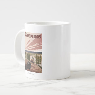 Taza De Café Gigante Poster del viaje del vintage del bisonte del río