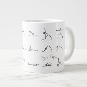 Taza De Café Gigante Posturas de yoga de figuras de palitos minimalista