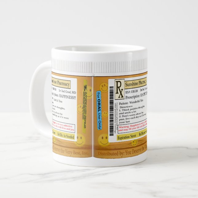 Taza De Café Gigante Prescripción de RX para la felicidad (Izquierda)
