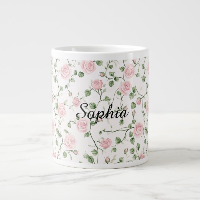 Taza De Café Gigante Pretty Pink Roses Floral   (Frente)
