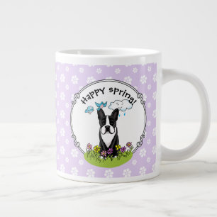Taza De Café Gigante Primavera Flores Boston Terrier Dog (negro) lindo
