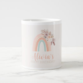 Taza De Café Gigante Primer cumpleaños de la acuarela arcoiris Boho