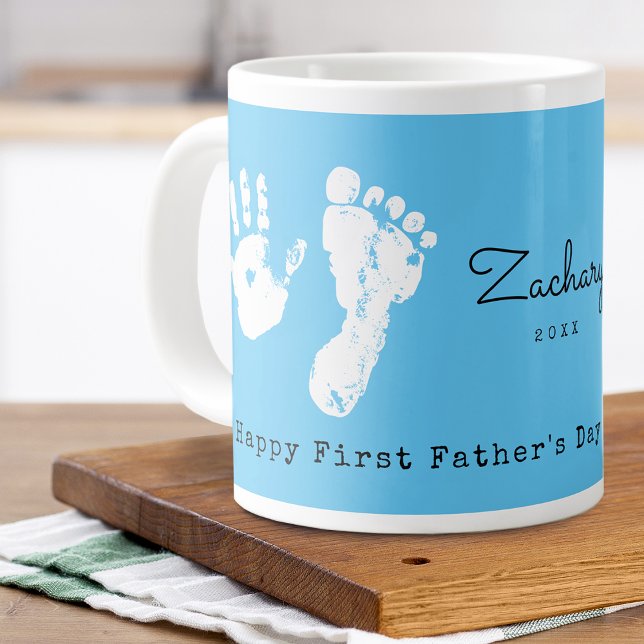 Taza De Café Gigante Primer Día del Padre Añadir publicidad a recién na (First Father's Day Add Newborns Print Giant Coffee Mug)