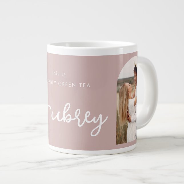 Taza De Café Gigante Probablemente té verde dos foto y nombre rosado (Derecha)