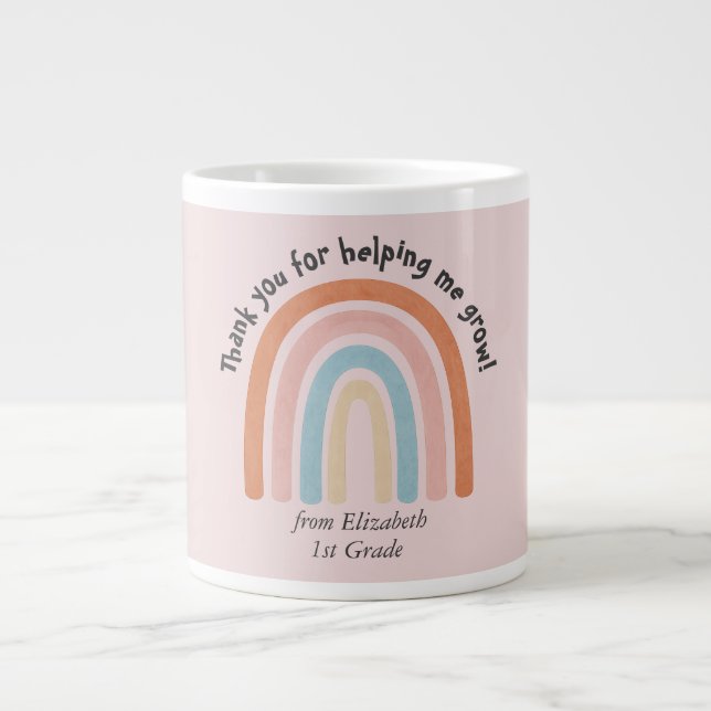 Taza De Café Gigante Profesora de acuarela moderna en arco iris gracias (Frente)