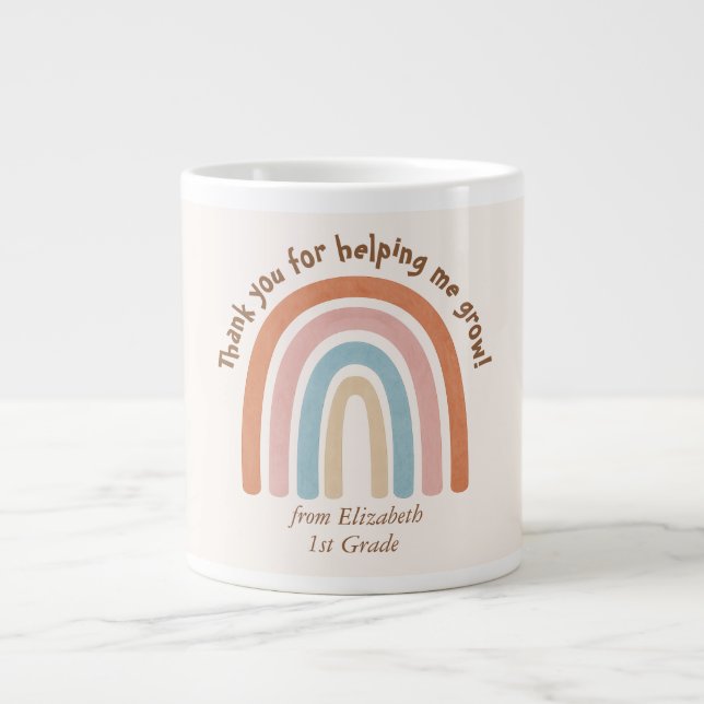 Taza De Café Gigante Profesora de acuarela moderna en arco iris gracias (Frente)