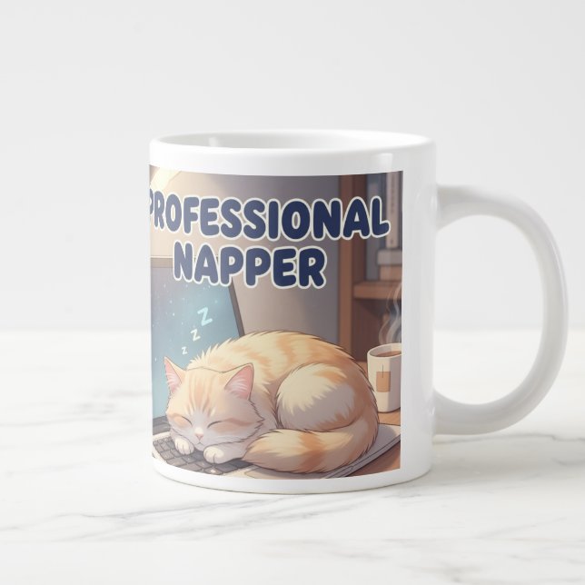 Taza De Café Gigante Professional Napper Funny Cat Mug | Cozy Lazy Morn (Derecha)