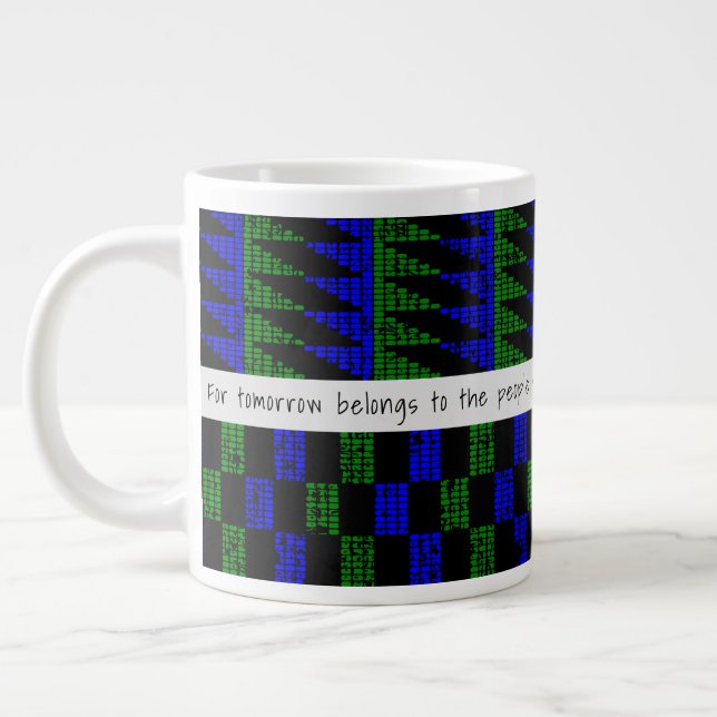Taza De Café Gigante Proverbio africano Grunge Blue Green Kente SK11 (Izquierda)