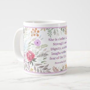 Taza De Café Gigante Proverbios 31:25 Versículo Bíblico Acuarela floral
