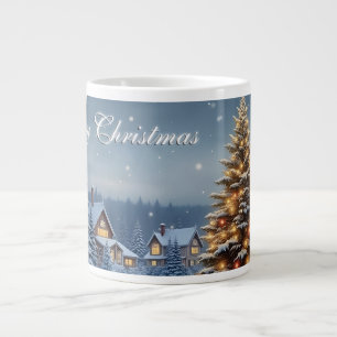 Taza De Café Gigante Pueblo navideño pacífico con luces