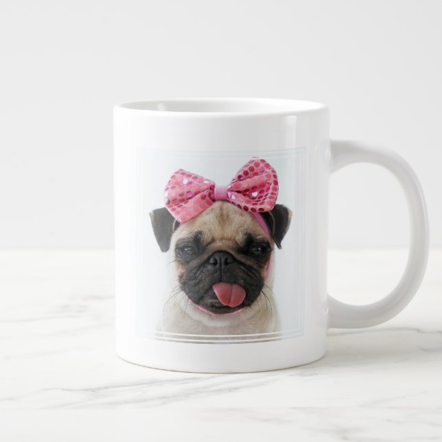 Taza De Café Gigante Pug con arco rosado (Derecha)