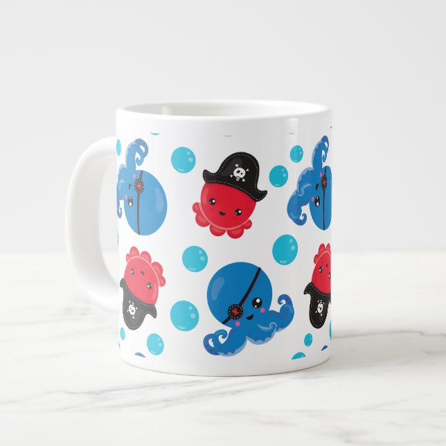 Taza De Café Gigante Pulpo pirata, patrón de pulpo, animales marinos (Izquierda)