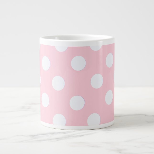 Taza De Café Gigante Punto de polka rosado Pastel (Frente)