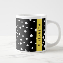 Taza De Café Gigante Puntos dálmatas, puntos, negro y blanco, tu nombre