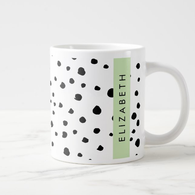Taza De Café Gigante Puntos dálmatas, puntos, negro y blanco, tu nombre (Derecha)