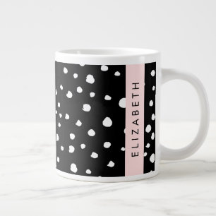 Taza De Café Gigante Puntos dálmatas, puntos, negro y blanco, tu nombre