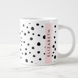Taza De Café Gigante Puntos dálmatas, puntos, negro y blanco, tu nombre