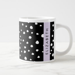 Taza De Café Gigante Puntos dálmatas, puntos, negro y blanco, tu nombre