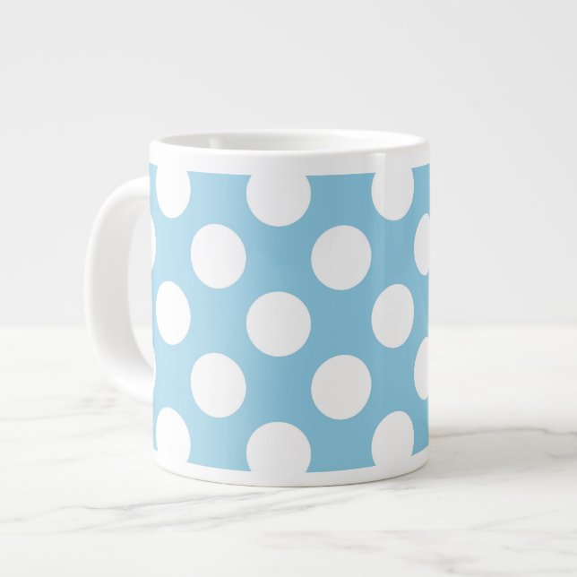 Taza De Café Gigante Puntos de Polka Azul, Patrón De Punto De Polka, Pu (Izquierda)
