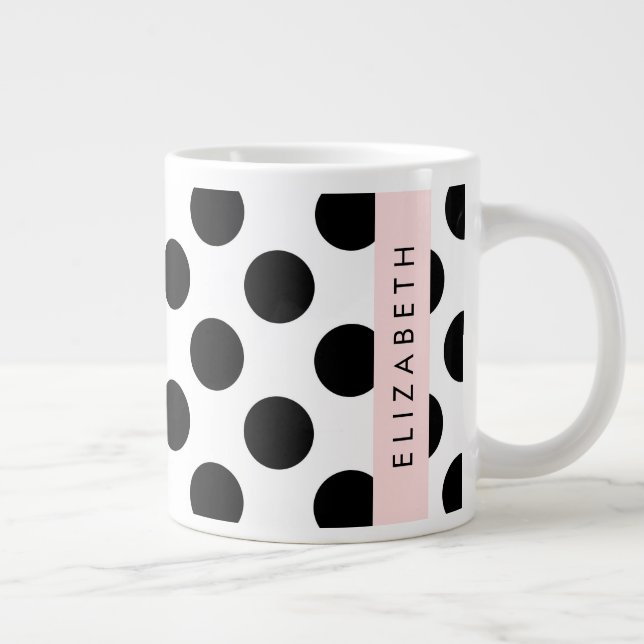 Taza De Café Gigante Puntos de Polka blancos y negros, punteados, tu no (Derecha)