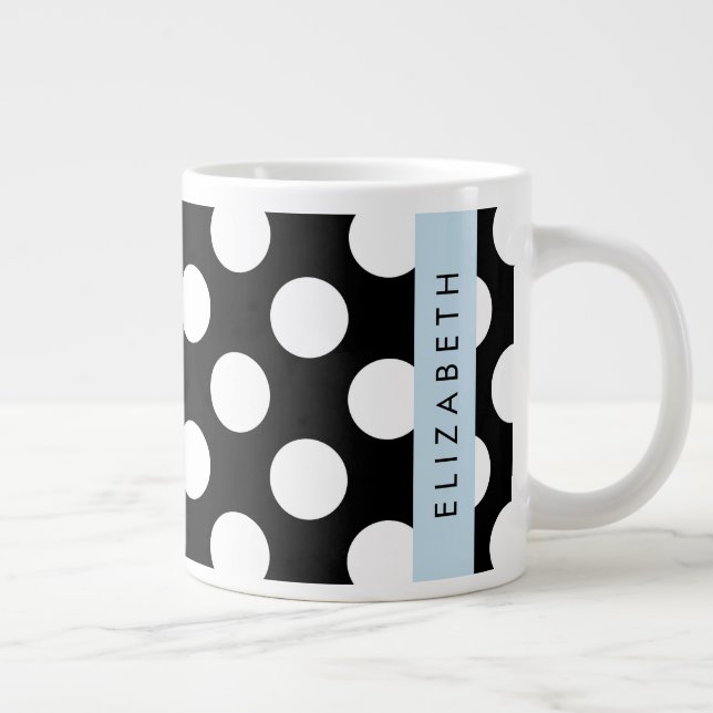 Taza De Café Gigante Puntos de Polka blancos y negros, punteados, tu no (Derecha)