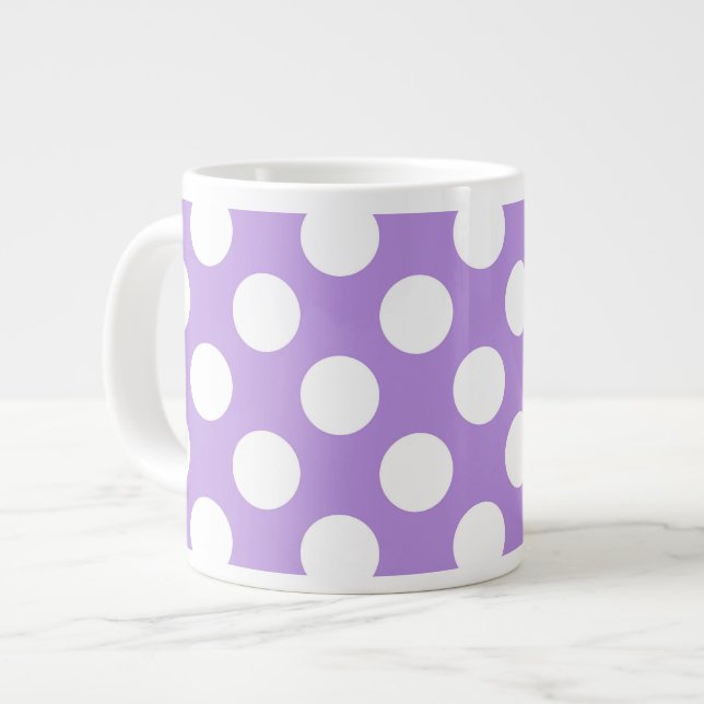Taza De Café Gigante Puntos de Polka Púrpura, Patrón De Punto De Polka, (Izquierda)