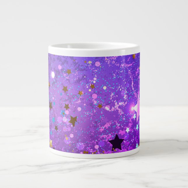 Taza De Café Gigante Purple foil background with Stars (Frente)