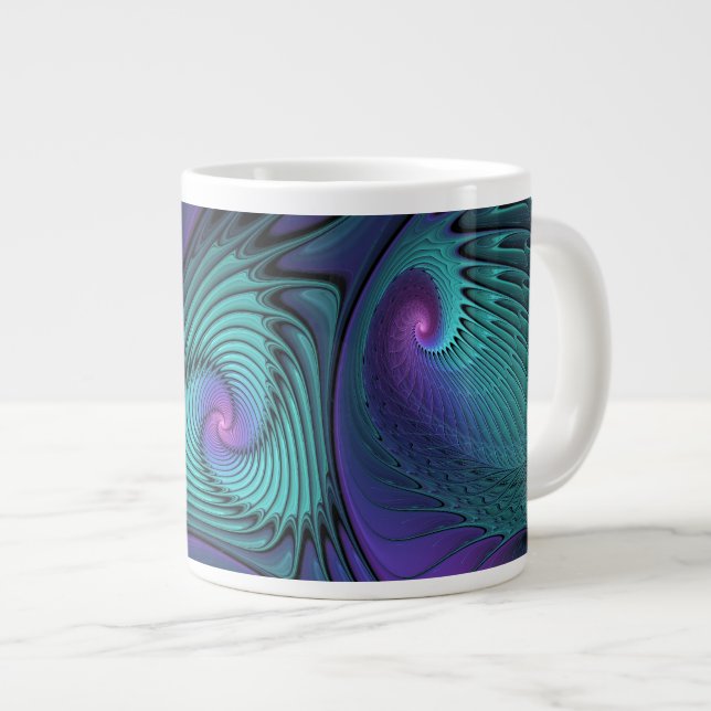 Taza De Café Gigante Purple Meets Turquoise Moderno Resumen Arte Fracta (Derecha)