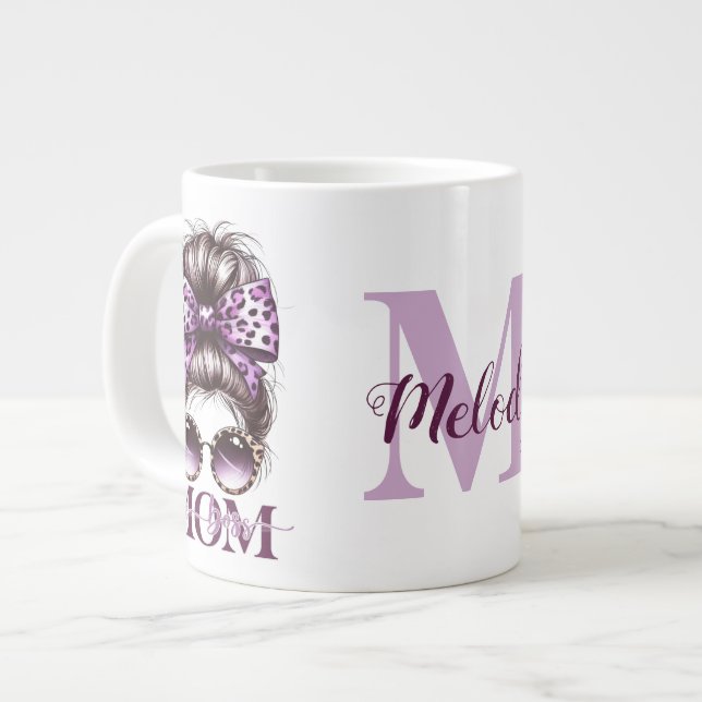 Taza De Café Gigante Purple Messy Bun Mom Wife Boss (Izquierda)