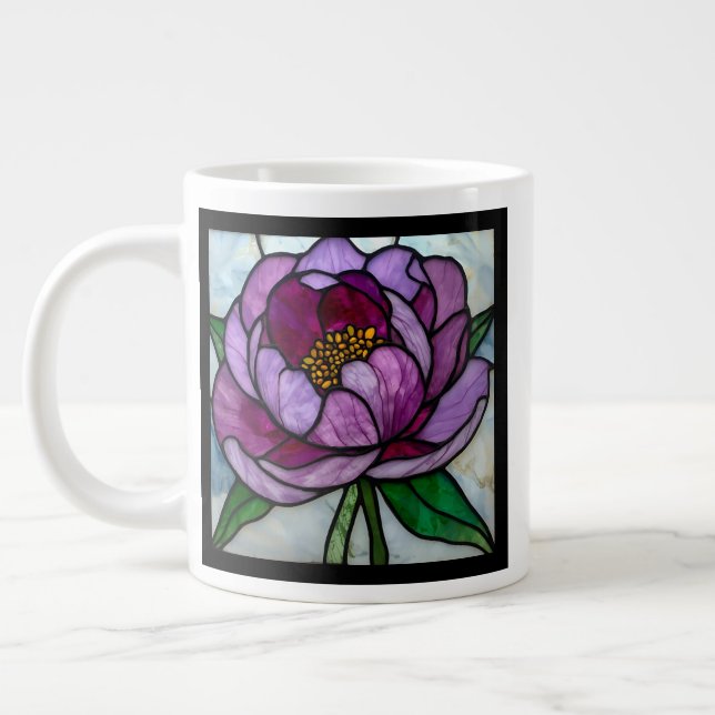 Taza De Café Gigante Purple Peony Stained  (Izquierda)