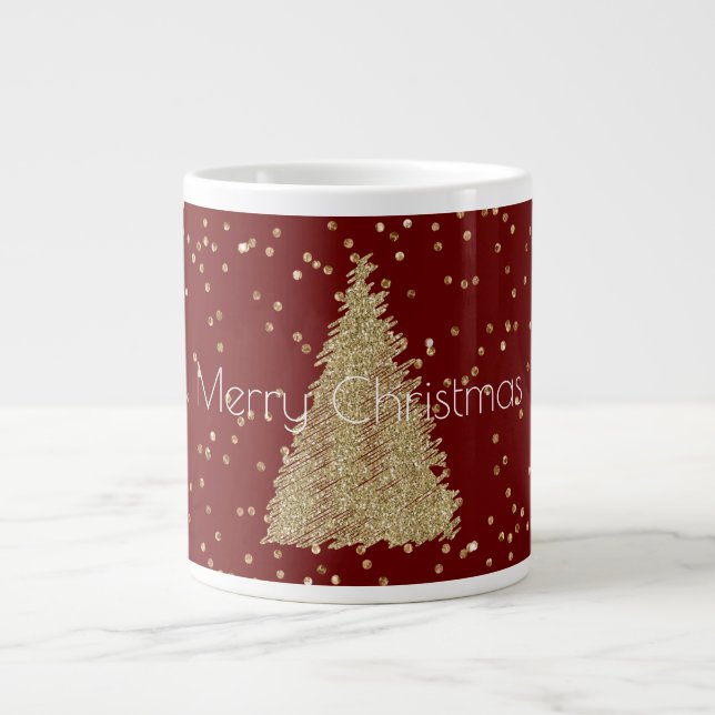Taza De Café Gigante Purpurina de oro rojo esparce árbol de Navidad    (Frente)