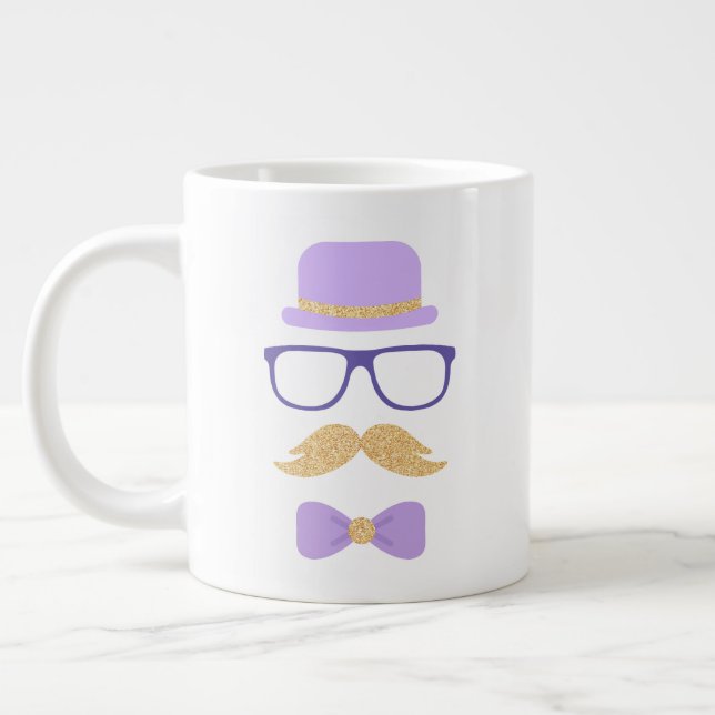 Taza De Café Gigante Purpurina morado lindo Mustache Abuelo Tea Fiesta (Izquierda)