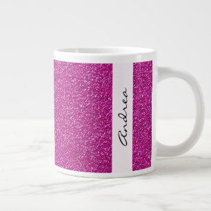 Taza De Café Gigante Purpurina rosa, fondo Purpurina, nombre