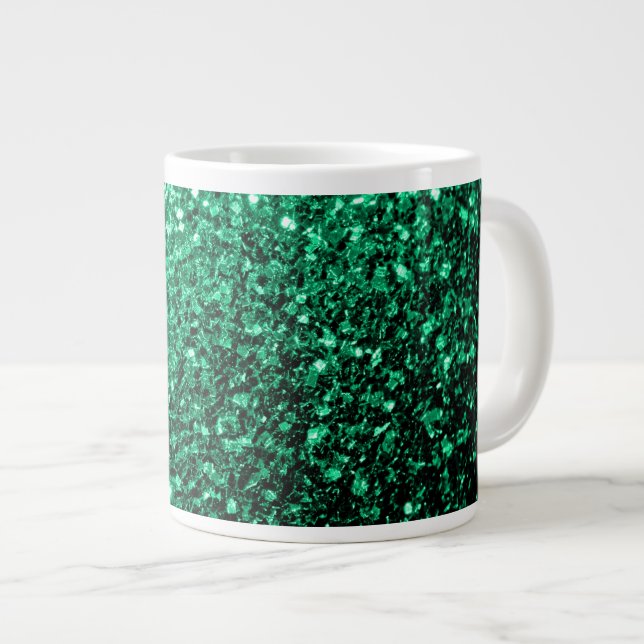 Taza De Café Gigante Purpurinas de imitación de Emerald Green brillan (Derecha)