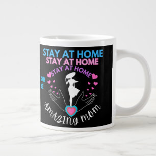Taza De Café Gigante Quédate En Casa Mamá Moda Mujer De Silueta Rosa Y 
