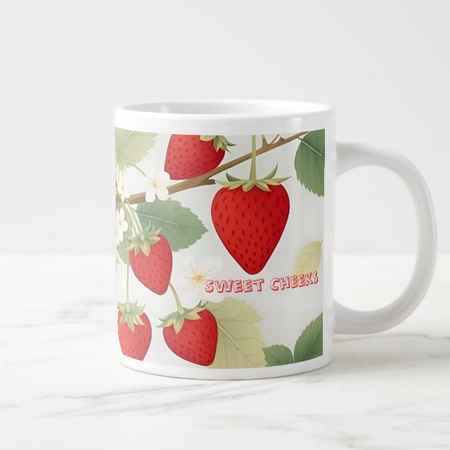Taza De Café Gigante Quejas dulces Personalizado Fresas rojas Flores bl (Derecha)