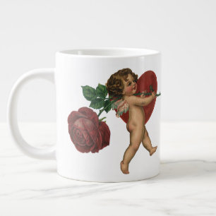 Taza De Café Gigante Querubín vintage del día de San Valentín y rosa vi