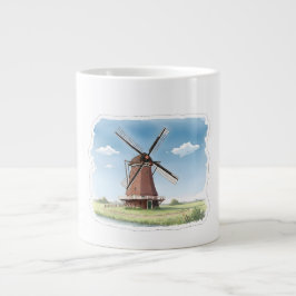 Taza De Café Gigante Quiet Windmill in the Fields – Soft Watercolor Lan