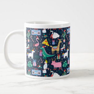 Taza De Café Gigante Quirky Holiday Animales y patrón de iconos