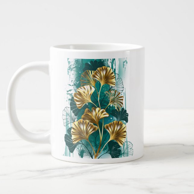 Taza De Café Gigante Rama con hojas doradas Ginko Biloba (Izquierda)